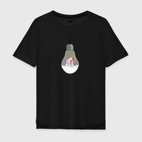 Мужская футболка хлопок Oversize с принтом Лампочка со снеговиками в Тюмени, 100% хлопок | свободный крой, круглый ворот, “спинка” длиннее передней части | Тематика изображения на принте: 