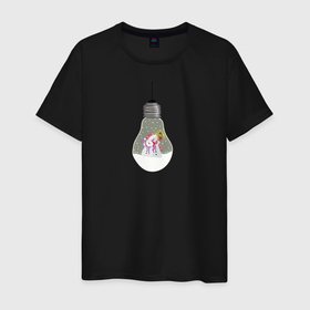 Мужская футболка хлопок с принтом Лампочка со снеговиками в Санкт-Петербурге, 100% хлопок | прямой крой, круглый вырез горловины, длина до линии бедер, слегка спущенное плечо. | Тематика изображения на принте: 
