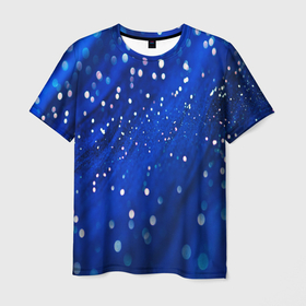 Мужская футболка 3D с принтом белые пузыри на синем фоне в Белгороде, 100% полиэфир | прямой крой, круглый вырез горловины, длина до линии бедер | 