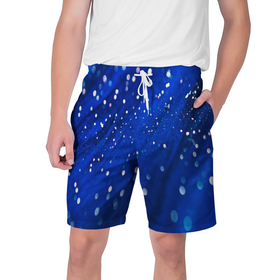 Мужские шорты 3D с принтом белые пузыри на синем фоне ,  полиэстер 100% | прямой крой, два кармана без застежек по бокам. Мягкая трикотажная резинка на поясе, внутри которой широкие завязки. Длина чуть выше колен | 
