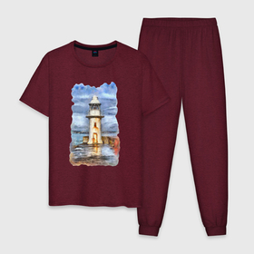 Мужская пижама хлопок с принтом Старый маяк в Курске, 100% хлопок | брюки и футболка прямого кроя, без карманов, на брюках мягкая резинка на поясе и по низу штанин
 | 
