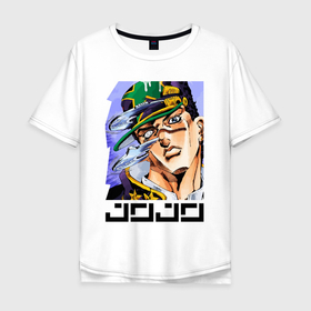 Мужская футболка хлопок Oversize с принтом Дзётаро Кудзё   face в Курске, 100% хлопок | свободный крой, круглый ворот, “спинка” длиннее передней части | 