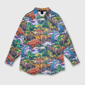 Мужская рубашка oversize 3D с принтом Dinosaur pasture в Санкт-Петербурге,  |  | Тематика изображения на принте: 