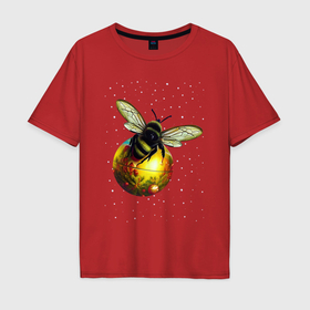 Мужская футболка хлопок Oversize с принтом Пчелка на шаре в Кировске, 100% хлопок | свободный крой, круглый ворот, “спинка” длиннее передней части | Тематика изображения на принте: 