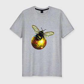 Мужская футболка хлопок Slim с принтом Пчелка на шаре в Кировске, 92% хлопок, 8% лайкра | приталенный силуэт, круглый вырез ворота, длина до линии бедра, короткий рукав | Тематика изображения на принте: 