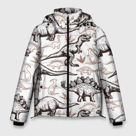 Мужская зимняя куртка 3D с принтом Drawn dinosaurs steps в Санкт-Петербурге, верх — 100% полиэстер; подкладка — 100% полиэстер; утеплитель — 100% полиэстер | длина ниже бедра, свободный силуэт Оверсайз. Есть воротник-стойка, отстегивающийся капюшон и ветрозащитная планка. 

Боковые карманы с листочкой на кнопках и внутренний карман на молнии. | 