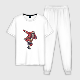 Мужская пижама хлопок с принтом Santa dab dance , 100% хлопок | брюки и футболка прямого кроя, без карманов, на брюках мягкая резинка на поясе и по низу штанин
 | 