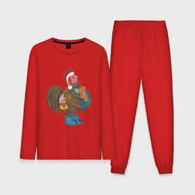 Мужская пижама с лонгсливом хлопок с принтом Петух Санта с мешком подарков ,  |  | Тематика изображения на принте: 