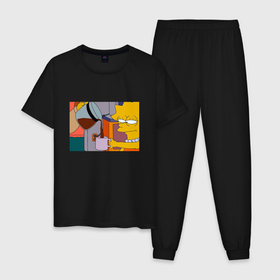 Мужская пижама хлопок с принтом Лиза Симпсон и кофе в Тюмени, 100% хлопок | брюки и футболка прямого кроя, без карманов, на брюках мягкая резинка на поясе и по низу штанин
 | Тематика изображения на принте: 