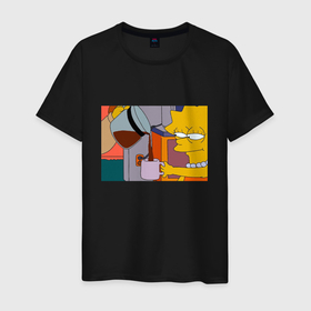 Мужская футболка хлопок с принтом Лиза Симпсон и кофе в Тюмени, 100% хлопок | прямой крой, круглый вырез горловины, длина до линии бедер, слегка спущенное плечо. | 
