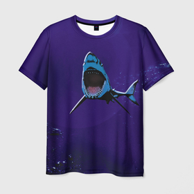 Мужская футболка 3D с принтом Акула в синем море в Новосибирске, 100% полиэфир | прямой крой, круглый вырез горловины, длина до линии бедер | 