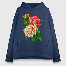 Женское худи Oversize хлопок с принтом Три прекрасные розы в Ухте, френч-терри — 70% хлопок, 30% полиэстер. Мягкий теплый начес внутри —100% хлопок | боковые карманы, эластичные манжеты и нижняя кромка, капюшон на магнитной кнопке | 