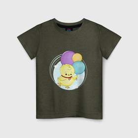 Детская футболка хлопок с принтом Цыпленок с воздушными шарами в Екатеринбурге, 100% хлопок | круглый вырез горловины, полуприлегающий силуэт, длина до линии бедер | 