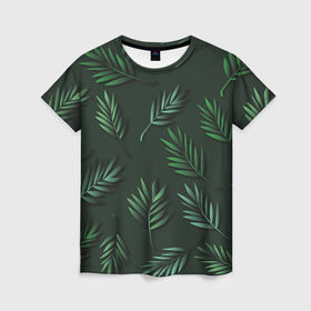 Женская футболка 3D с принтом Тропический лист в Новосибирске, 100% полиэфир ( синтетическое хлопкоподобное полотно) | прямой крой, круглый вырез горловины, длина до линии бедер | 