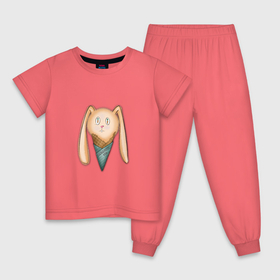 Детская пижама хлопок с принтом Зайчик мороженое в Екатеринбурге, 100% хлопок |  брюки и футболка прямого кроя, без карманов, на брюках мягкая резинка на поясе и по низу штанин
 | 