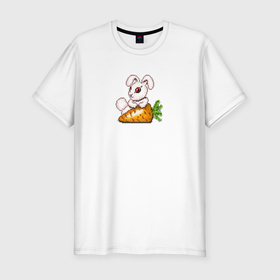 Мужская футболка хлопок Slim с принтом Кролик с морковкой  стиле пиксельарт , 92% хлопок, 8% лайкра | приталенный силуэт, круглый вырез ворота, длина до линии бедра, короткий рукав | 