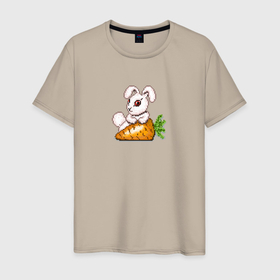 Мужская футболка хлопок с принтом Кролик с морковкой  стиле пиксельарт в Белгороде, 100% хлопок | прямой крой, круглый вырез горловины, длина до линии бедер, слегка спущенное плечо. | 