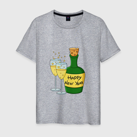 Мужская футболка хлопок с принтом Новогоднее шампанское в Белгороде, 100% хлопок | прямой крой, круглый вырез горловины, длина до линии бедер, слегка спущенное плечо. | 