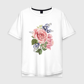Мужская футболка хлопок Oversize с принтом Букет из роз в Белгороде, 100% хлопок | свободный крой, круглый ворот, “спинка” длиннее передней части | Тематика изображения на принте: 