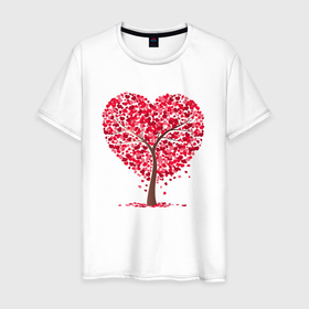 Мужская футболка хлопок с принтом Дерево в виде сердца в Екатеринбурге, 100% хлопок | прямой крой, круглый вырез горловины, длина до линии бедер, слегка спущенное плечо. | 