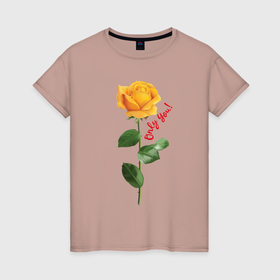 Женская футболка хлопок с принтом Жёлтая роза   only you в Санкт-Петербурге, 100% хлопок | прямой крой, круглый вырез горловины, длина до линии бедер, слегка спущенное плечо | Тематика изображения на принте: 