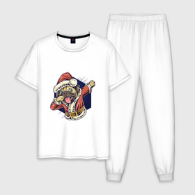 Мужская пижама хлопок с принтом New year pug в Белгороде, 100% хлопок | брюки и футболка прямого кроя, без карманов, на брюках мягкая резинка на поясе и по низу штанин
 | 