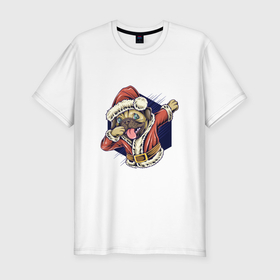 Мужская футболка хлопок Slim с принтом New year pug в Белгороде, 92% хлопок, 8% лайкра | приталенный силуэт, круглый вырез ворота, длина до линии бедра, короткий рукав | 