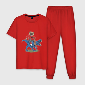 Мужская пижама хлопок с принтом Мопс на динозавре в Петрозаводске, 100% хлопок | брюки и футболка прямого кроя, без карманов, на брюках мягкая резинка на поясе и по низу штанин
 | Тематика изображения на принте: 