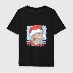 Мужская футболка хлопок Oversize с принтом Claus christmas в Санкт-Петербурге, 100% хлопок | свободный крой, круглый ворот, “спинка” длиннее передней части | 