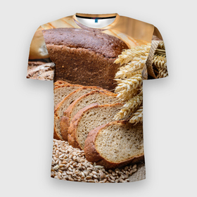 Мужская футболка 3D Slim с принтом Хлеб аппетитный в Курске, 100% полиэстер с улучшенными характеристиками | приталенный силуэт, круглая горловина, широкие плечи, сужается к линии бедра | 