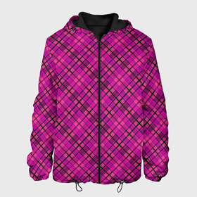 Мужская куртка 3D с принтом Малиново розовый узор в клетку в Новосибирске, ткань верха — 100% полиэстер, подклад — флис | прямой крой, подол и капюшон оформлены резинкой с фиксаторами, два кармана без застежек по бокам, один большой потайной карман на груди. Карман на груди застегивается на липучку | 