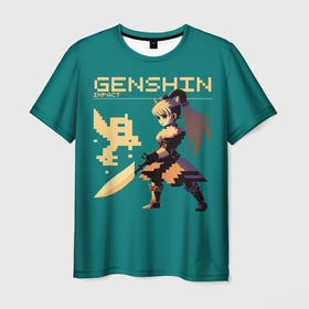 Мужская футболка 3D с принтом Genshin Impact 8 bit в Тюмени, 100% полиэфир | прямой крой, круглый вырез горловины, длина до линии бедер | 