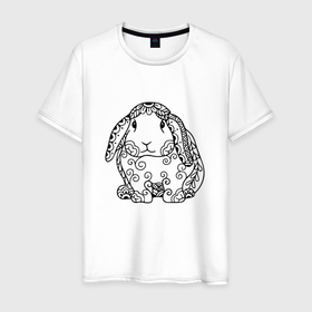 Мужская футболка хлопок с принтом Кролик из цветочков в Белгороде, 100% хлопок | прямой крой, круглый вырез горловины, длина до линии бедер, слегка спущенное плечо. | 