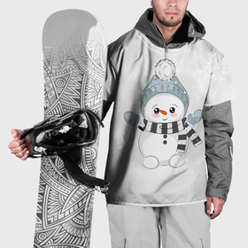 Накидка на куртку 3D с принтом Милый снеговик и снежинки в Тюмени, 100% полиэстер |  | 