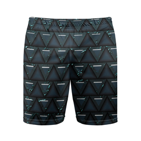 Мужские шорты спортивные с принтом Тёмно зелёные треугольники ,  |  | 