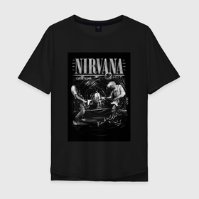 Мужская футболка хлопок Oversize с принтом Nirvana live в Санкт-Петербурге, 100% хлопок | свободный крой, круглый ворот, “спинка” длиннее передней части | 