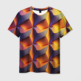 Мужская футболка 3D с принтом Абстрактная нестандартная текстура с фиолетово желтым градиентом в Петрозаводске, 100% полиэфир | прямой крой, круглый вырез горловины, длина до линии бедер | 