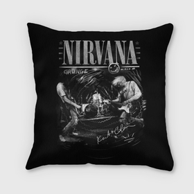 Подушка 3D с принтом Nirvana music в Курске, наволочка – 100% полиэстер, наполнитель – холлофайбер (легкий наполнитель, не вызывает аллергию). | состоит из подушки и наволочки. Наволочка на молнии, легко снимается для стирки | 