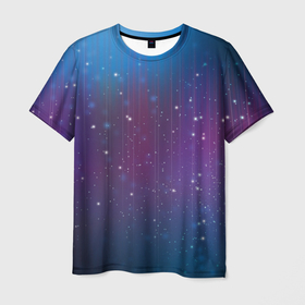 Мужская футболка 3D с принтом Космический дождь в Санкт-Петербурге, 100% полиэфир | прямой крой, круглый вырез горловины, длина до линии бедер | Тематика изображения на принте: 