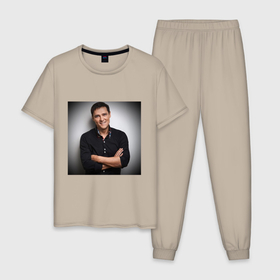 Мужская пижама хлопок с принтом Юра Шатунов в Кировске, 100% хлопок | брюки и футболка прямого кроя, без карманов, на брюках мягкая резинка на поясе и по низу штанин
 | 