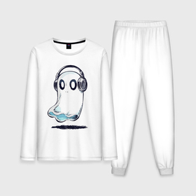 Мужская пижама хлопок (с лонгсливом) с принтом Прикольный призрак в наушниках в Кировске,  |  | 