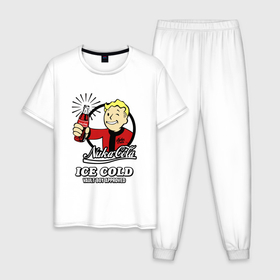 Мужская пижама хлопок с принтом Fallout cola , 100% хлопок | брюки и футболка прямого кроя, без карманов, на брюках мягкая резинка на поясе и по низу штанин
 | 