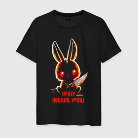 Мужская футболка хлопок с принтом A rabbit with a bloody knife в Белгороде, 100% хлопок | прямой крой, круглый вырез горловины, длина до линии бедер, слегка спущенное плечо. | 