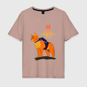 Мужская футболка хлопок Oversize с принтом Stray   cat logo , 100% хлопок | свободный крой, круглый ворот, “спинка” длиннее передней части | 