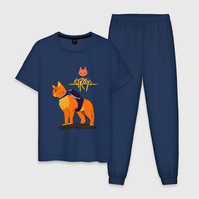 Мужская пижама хлопок с принтом Stray   cat logo , 100% хлопок | брюки и футболка прямого кроя, без карманов, на брюках мягкая резинка на поясе и по низу штанин
 | 