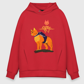 Мужское худи Oversize хлопок с принтом Stray   cat logo в Белгороде, френч-терри — 70% хлопок, 30% полиэстер. Мягкий теплый начес внутри —100% хлопок | боковые карманы, эластичные манжеты и нижняя кромка, капюшон на магнитной кнопке | Тематика изображения на принте: 