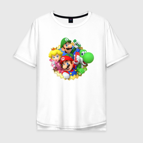 Мужская футболка хлопок Oversize с принтом Марио, Луиджи, Пич и Йоши в Тюмени, 100% хлопок | свободный крой, круглый ворот, “спинка” длиннее передней части | 