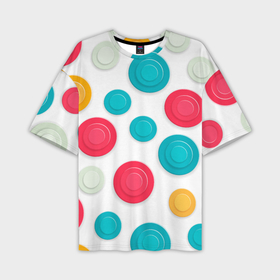 Мужская футболка OVERSIZE 3D с принтом Белый фон и абстрактные разноцветные объёмные окружности в Белгороде,  |  | Тематика изображения на принте: 