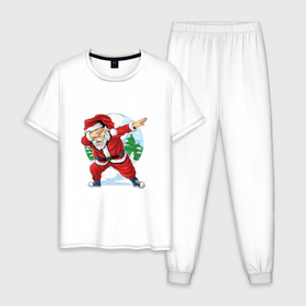 Мужская пижама хлопок с принтом Dabbing Santa day , 100% хлопок | брюки и футболка прямого кроя, без карманов, на брюках мягкая резинка на поясе и по низу штанин
 | 