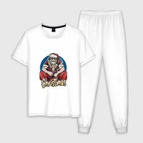 Мужская пижама хлопок с принтом Гангстер Санта в Санкт-Петербурге, 100% хлопок | брюки и футболка прямого кроя, без карманов, на брюках мягкая резинка на поясе и по низу штанин
 | 
